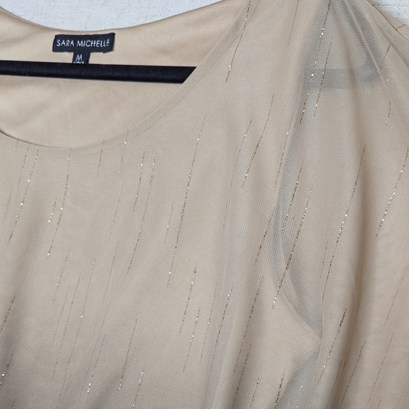 Sara Michelle Tan Black Ombré Blouse Gold Metallic Shimmer M - Picture 4 of 12